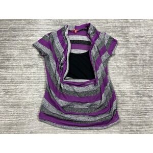 Bongo Top Womens Large Multicolor Striped Short Sleeve Cowl Neck Polyester Blend